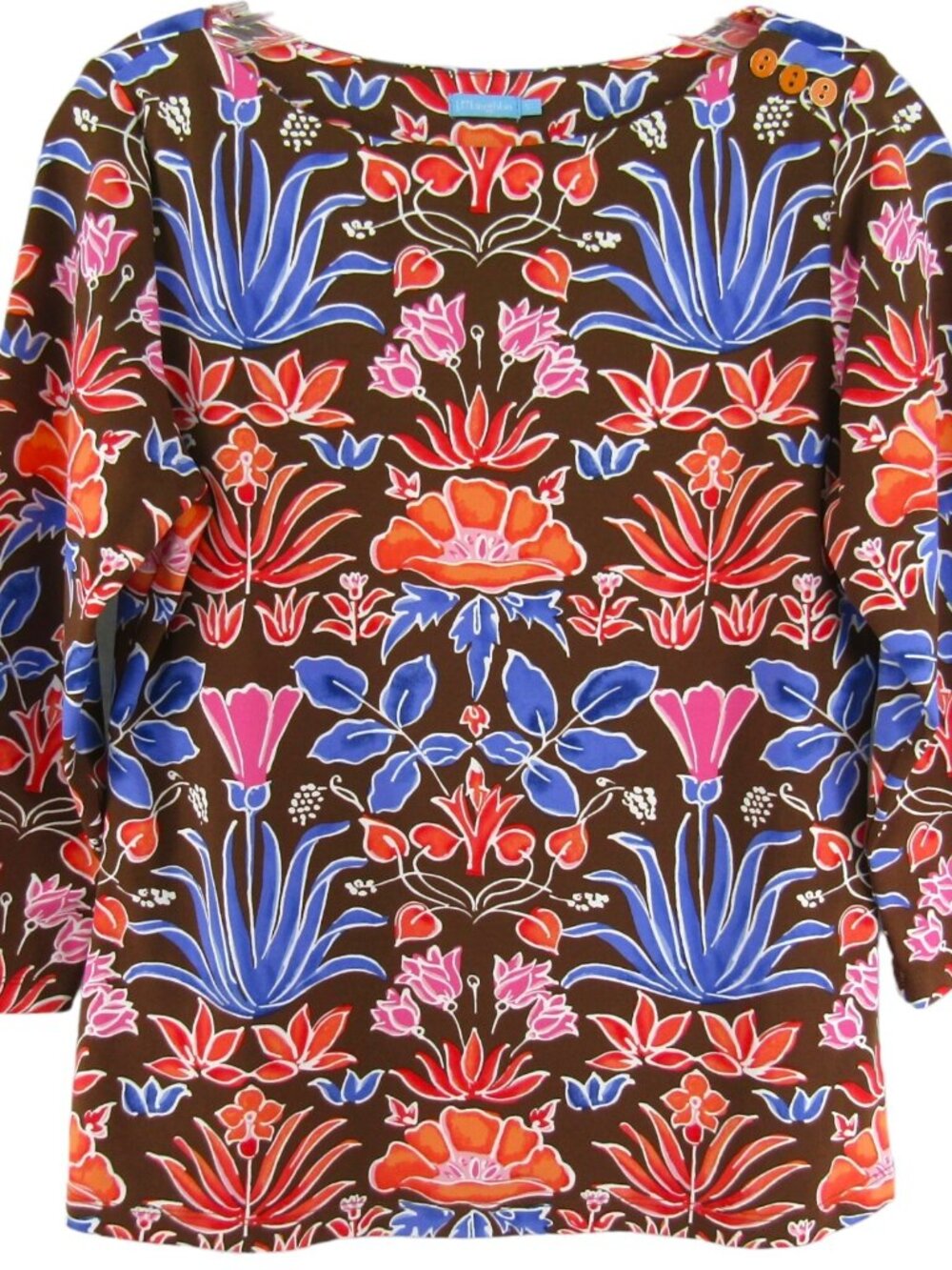 J McLaughlin Brown Stained Glass Floral Wavesong Tee Catalina Cloth Top Size S